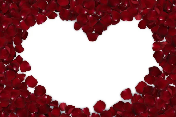 Heart shaped frame of red rose petals isolated Stock Image