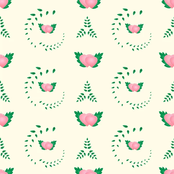 Pattern with hearts and pink leaves — Stock Vector