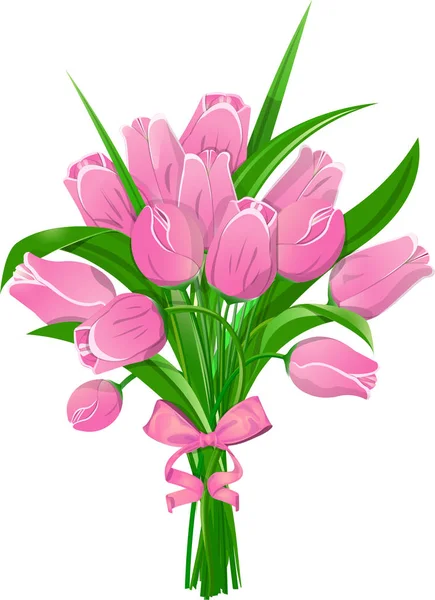 Pink tulips with ribbon — Stock Vector