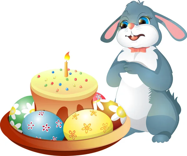 Пасхальный кролик и пасхальный торт со свечой . — стоковый вектор