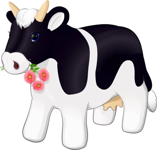 Plush cow with flowers — Stock Vector