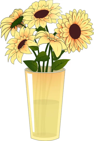 Žluté květy v žlutá váza — Stockový vektor