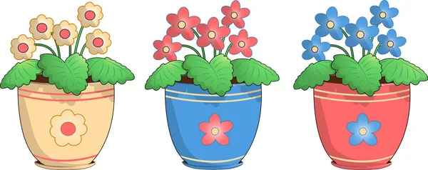 Three pots of violets. — Stock Vector