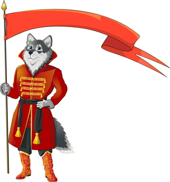 Lobo con bandera — Vector de stock