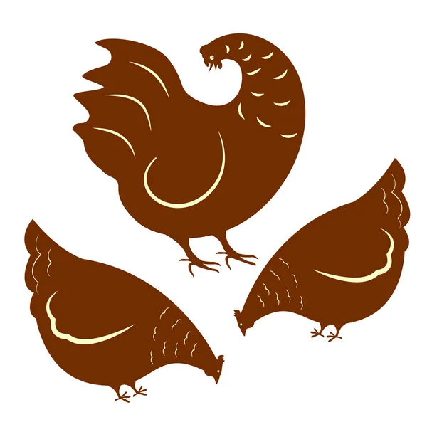 Cocoș și două găini — Vector de stoc