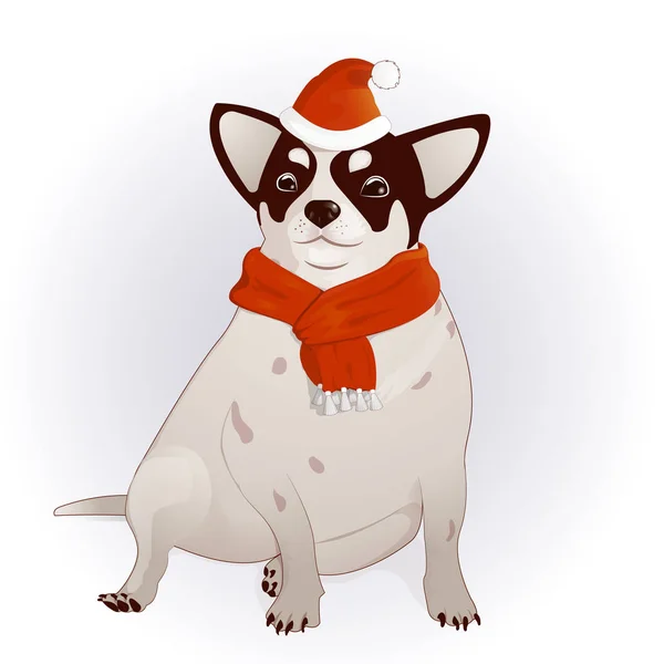 Chihuahua en un gorro de Año Nuevo — Vector de stock