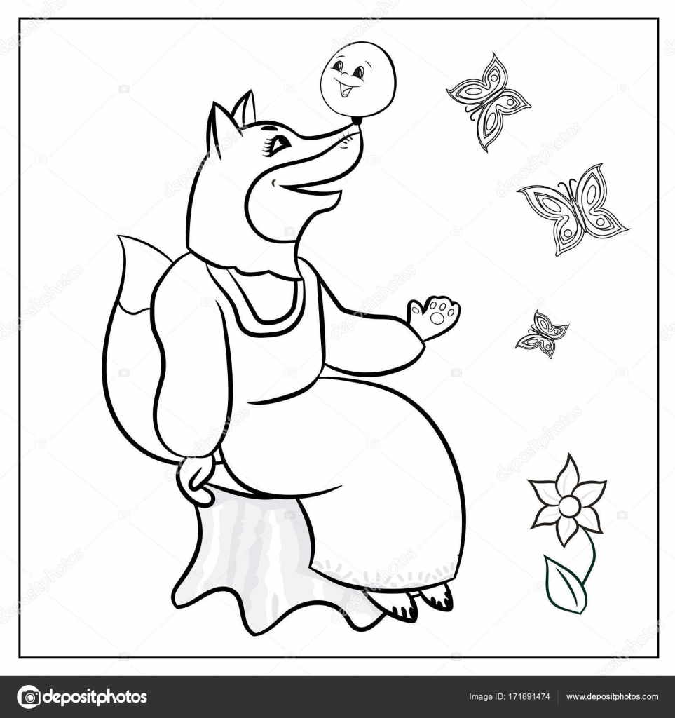 Russian Folk Tale About Kolobok Coloring Stock Vector