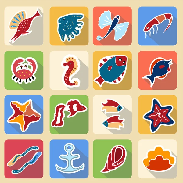 Conjunto de ícones coloridos, habitantes do mundo subaquático2 — Vetor de Stock