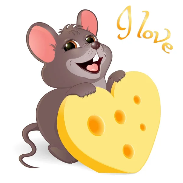 Precioso ratón con queso — Vector de stock