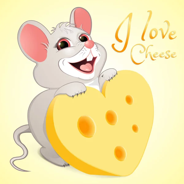 White mouse with a piece of cheese — Stock Vector