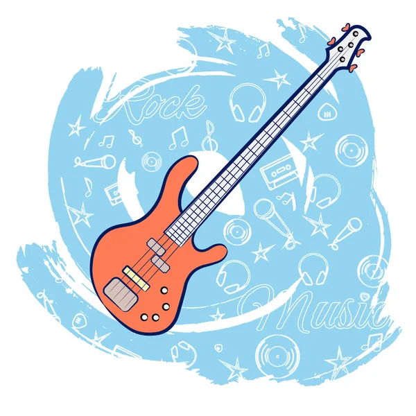 추상적인 파란색 배경에 기타입니다 악기입니다 카세트 중재자 스타의 이미지 디자인에 — 스톡 벡터
