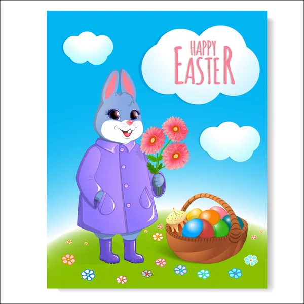 Easter bunny plakat z kosz-05 — Wektor stockowy