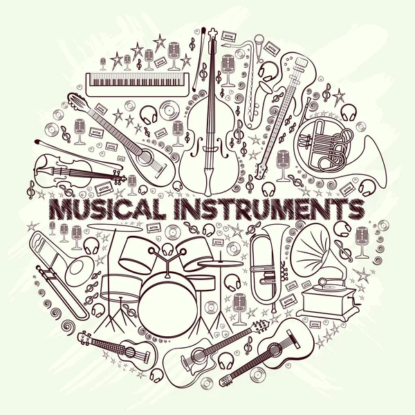 Instrumentos musicais em um círculo-01 —  Vetores de Stock