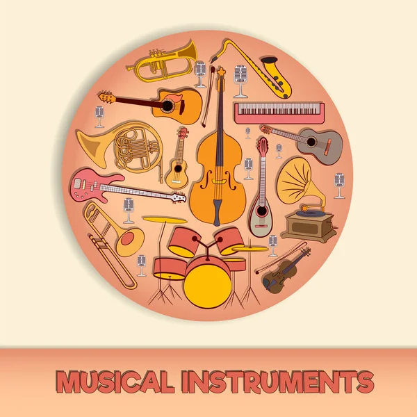 Instrumentos musicais em um círculo-02 —  Vetores de Stock
