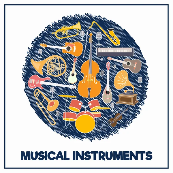 Instrumentos musicales en un círculo-03 — Vector de stock