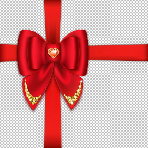 Realistic Bright Red Bow Ribbon Isolated Transparent Background Bright Shiny — ストックベクタ