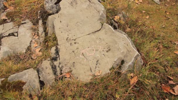 Drawing on a rock, the eye is drawn to a large stone — Stock Video