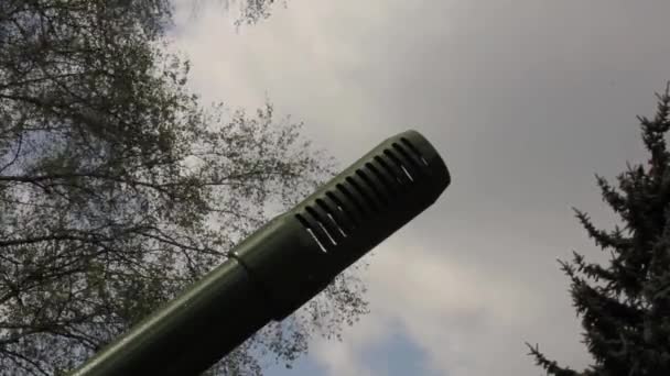 총, 군사 장비, 하늘 배경에 대포 배럴 — 비디오