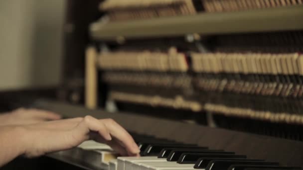 Piano spelen. Close up van vrouwelijke handen spelen van de piano. Vingers op de piano — Stockvideo