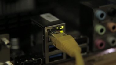 Ağ kartı anakart kablo ile. Yanıp sönen lamba, sinyal varlığı