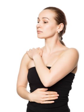 güzel kız yaşlanma karşıtı çalışmaları gerçekleştirir. cildin sarkmasını anti yüz uygunluk. Sağlık ve güzellik kavramı