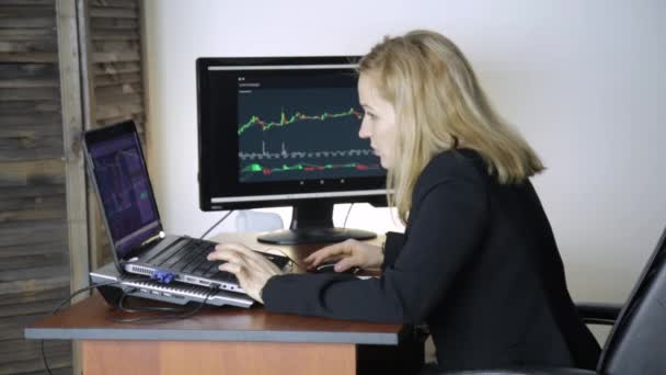 Travailler Sur Une Bourse Femme Affaires Regarder Les Changements Dans — Video