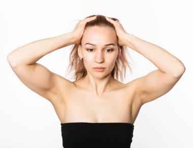 jimnastik bir yüz, Anti-Aging egzersizleri yapıyor kadın. Sağlık ve güzellik kavramı