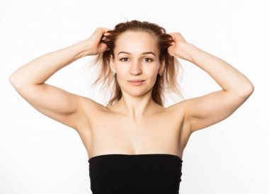 jimnastik bir yüz, Anti-Aging egzersizleri yapıyor kadın. Sağlık ve güzellik kavramı