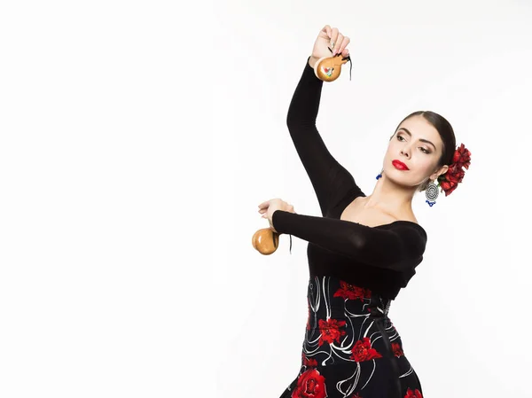 Bailarina flamenca sobre fondo claro. espacio libre para su texto — Foto de Stock