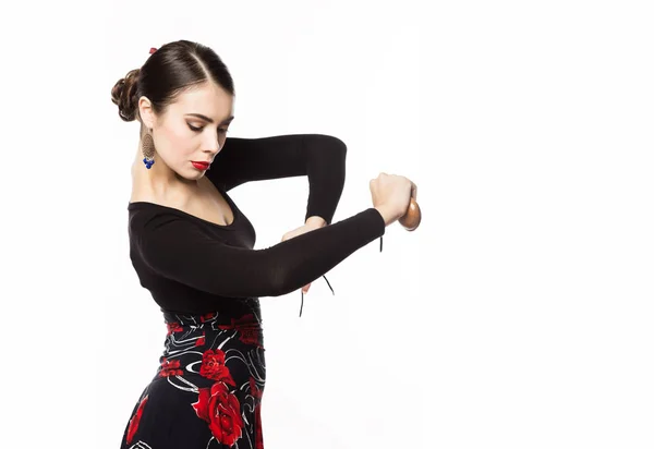 Bailarina flamenca sobre fondo claro. espacio libre para su texto — Foto de Stock