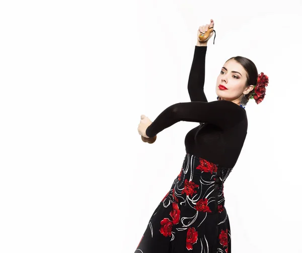 Dançarina de flamenco em um fundo claro. espaço livre para o seu texto — Fotografia de Stock