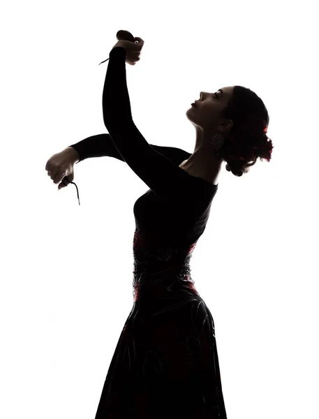 Silueta de bailarina flamenca española sobre fondo claro — Foto de Stock