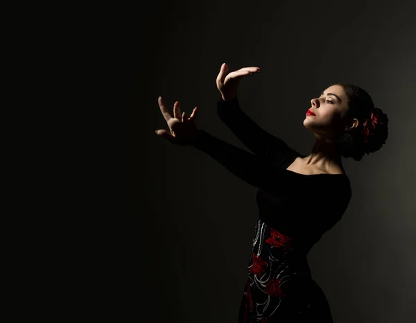 Ballerino di flamenco su sfondo scuro. spazio libero per il testo — Foto Stock