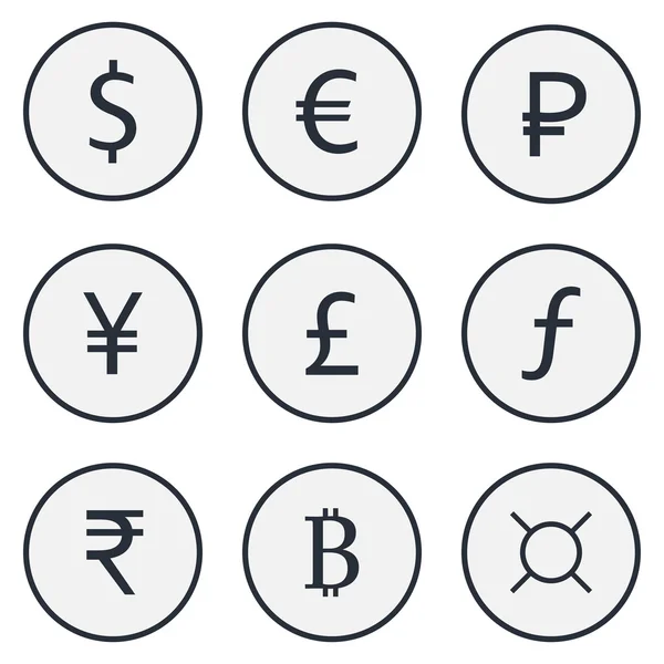 Conjunto de iconos de vector de signo de moneda. Moneda de dinero iconos . — Vector de stock