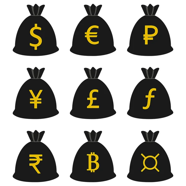 Saco de dinheiro conjunto ícone de moeda . —  Vetores de Stock