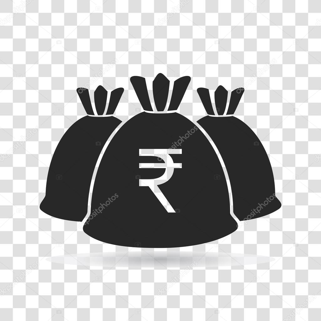 Money Bag currency Rupee icon vector illustration on transparent background.