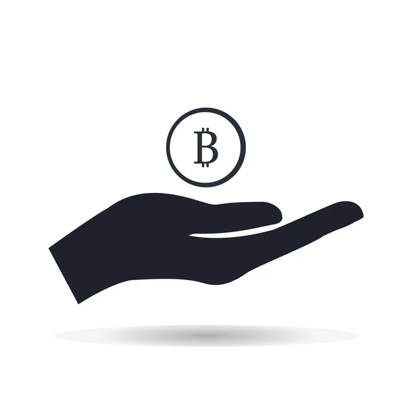 Dinero en la mano Bitcoin moneda vector ilustración . — Vector de stock