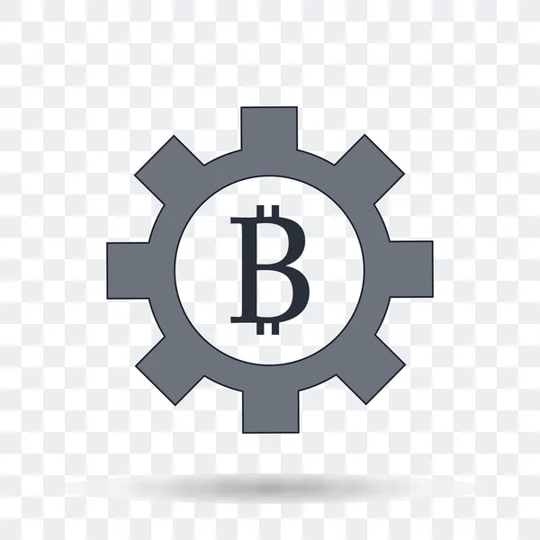Icono del dinero. Bitcoin signo en el engranaje sobre fondo transparente . — Vector de stock