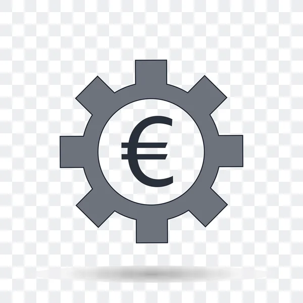 Para simgesi. Euro simgesini şeffaf arka plan üzerinde dişli. — Stok Vektör