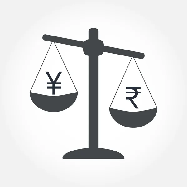 Finans simgesi. Ölçekler üzerinde para para birimi. Nakit dengesi vektör çizim.