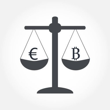 Finans simgesi. Ölçekler üzerinde para para birimi. Nakit dengesi vektör çizim.