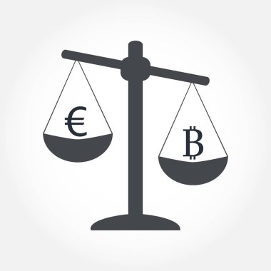 Finans simgesi. Ölçekler üzerinde para para birimi. Nakit dengesi vektör çizim.