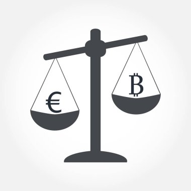 Finans simgesi. Ölçekler üzerinde para para birimi. Nakit dengesi vektör çizim.