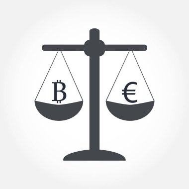 Finans simgesi. Ölçekler üzerinde para para birimi. Nakit dengesi vektör çizim.