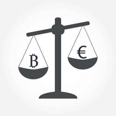 Finans simgesi. Ölçekler üzerinde para para birimi. Nakit dengesi vektör çizim.