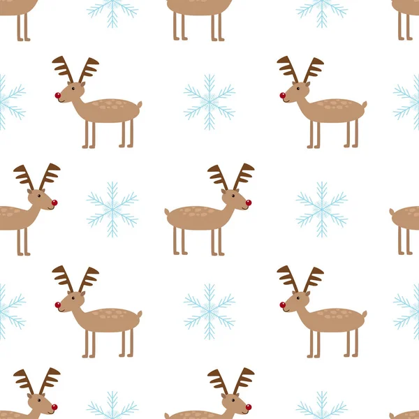 Noel Ren geyiği ve sowflake Dikişsiz desen beyaz arka plan üzerinde. Bayram kış desen vektör çizim.