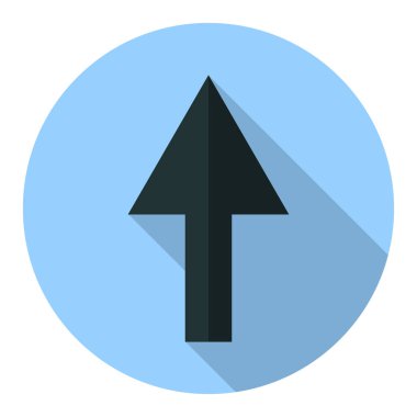 Trendy düz stil üzerinde mavi arka plan izole ok simgesini.