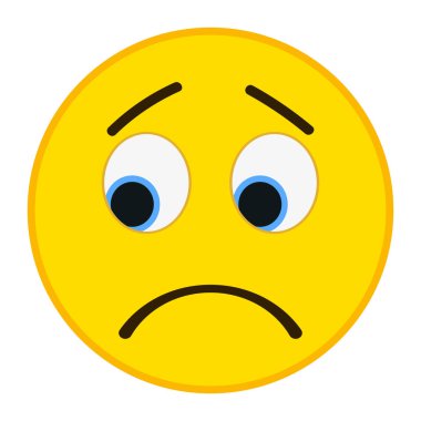 Trandy düz stil üzgün ifade. Kederli emoji vektör çizim.