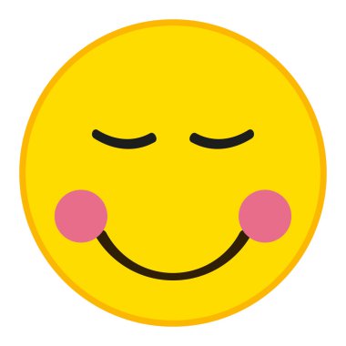 Trendy düz stil Kapalı gözlerle utangaç ifade gülümseyen. Pembe yanakları emoji vektör çizim.