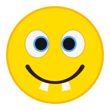 Trandy düz tarzında büyük dişleri ile ifade gülümseyen. Mutlu emoji vektör çizim.